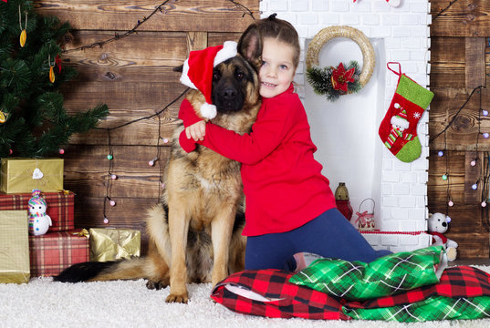 child and dog Christmas mood