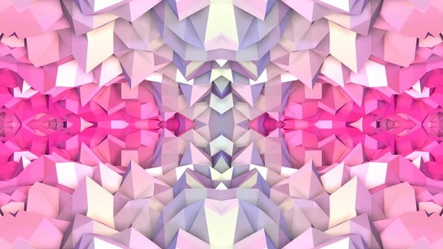 Abstract simple 3D background in red purple gradient color, low poly style as modern geometric background or mathematical environment with kaleidoscopic effect. 4K UHD or FullHD seamless loop. 21