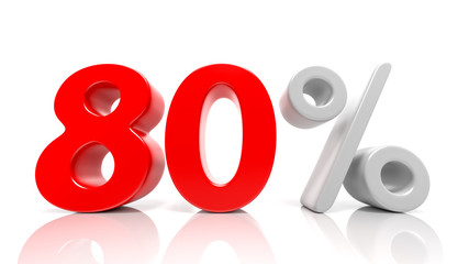 80 percent red symbol isolated on white background