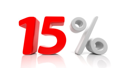 15 percent red symbol isolated on white background.