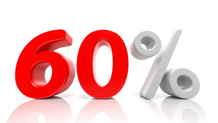 60 percent red symbol isolated on white background