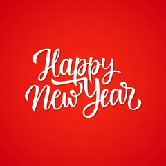 Happy New Year hand drawn lettering text design card template. Creative calligraphy for holiday greetings and invitations. Vector illustration.