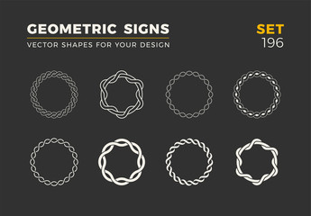 Set of eight minimalistic trendy shapes. Stylish vector logo emblems for Your design. Simple geometric signs collection.