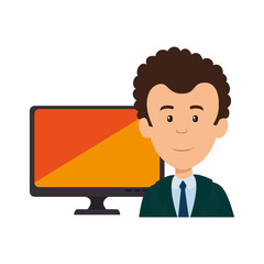 businessman with monitor computer vector illustration design