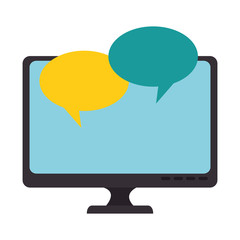 monitor computer with speech bubbles vector illustration design
