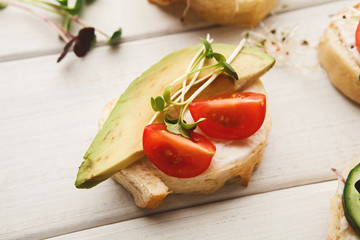 Variety of healthy vegetarian sandwiches