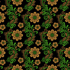 Floral seamless pattern in traditional russian style. Khokhloma painting. Vector Illustration