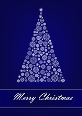 white snowflake Christmas tree on the dark blue background, vertical vector illustration
