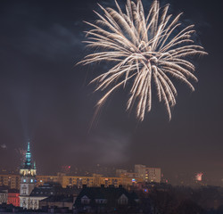 Naklejka premium New Year’s Eve Fireworks in Bielsko-Biala, Poland