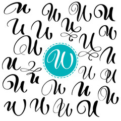 Set letter U. Hand drawn vector flourish calligraphy. Script font. Isolated letters written with ink. Handwritten brush style. Hand lettering for logos packaging design poster © timonko