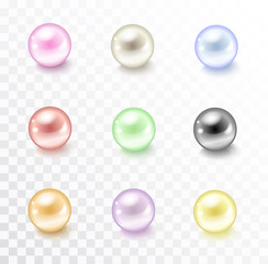 Vector realistic shiny colorful pearls collection isolated on transparent background
