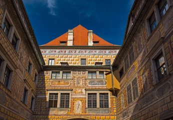 Painted walls of medieval castle in Cesky Krumlov, Czech Republic