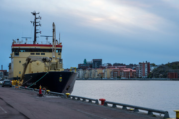 Cargo ship docked in Gothenburg harbor