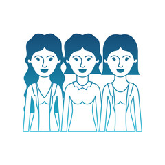 Obraz na płótnie Canvas women in half body with casual clothes and wavy and short hair in degraded blue silhouette vector illustration