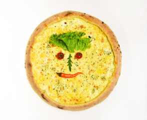 Four cheeses pizza with crunchy edges. Pizza with mozzarella