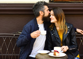 Couple in love drinks espresso during coffee break