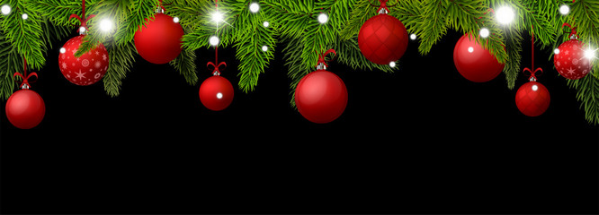 Fototapeta na wymiar New Year banner with red Christmas balls. Vector illustration