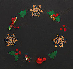 Christmas decoration frame on black background