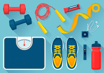 Convenient Equipment for Fitness Illustrations Set