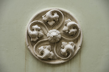 Ornament on a historic house facade in Quedlinburg, Saxony-Anhalt, Germany.