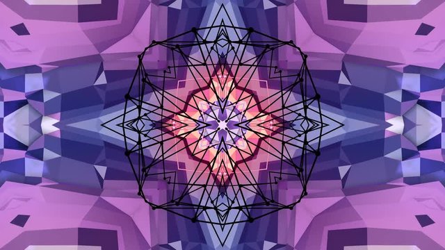 Abstract simple 3D background in purple gradient color, low poly style as modern geometric background or mathematical environment with kaleidoscopic effect. 4K UHD or FullHD seamless loop.4