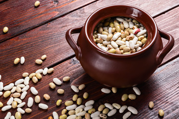 Dried beans on a wooden table