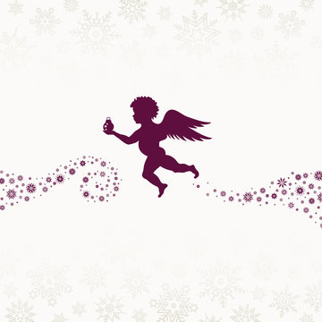 Flying Christmas Angel Holding Christmas Ball Purple