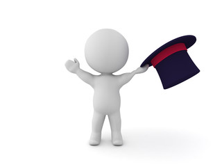 3D Character lifting his top hat in a cheerful way