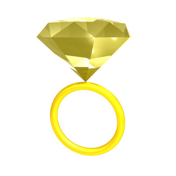  3D Illustration Of  Golden Ring With Yellow Gem