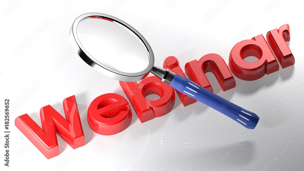 Poster magnifier on red webinar - 3d rendering