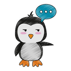 penguin side eye and chat bubble cute animal cartoon icon image vector illustration design