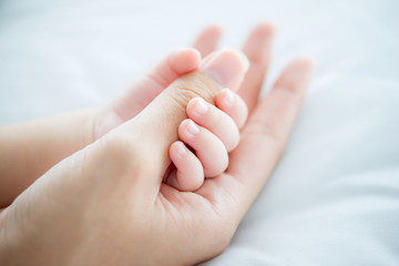 Hand baby in the hand of mother