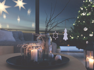 3d rendering. home with advent decoration in modern apartment. 1. advent.