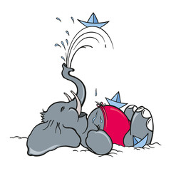 Fototapeta premium Young elephant lying on the ground