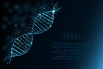 DNA sequence, DNA code structure with glow. Science concept background. Nano technology. Vector illustration, dark blue background with space for text - 182570655