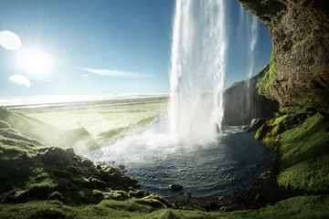 Fotobehang Seljalandfoss waterfall in summer time, Iceland © Iakov Kalinin