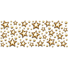 Christmas gold stars and beads in rectangle on white background.