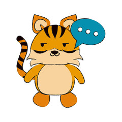 tiger side eye and chat bubble cute animal cartoon icon image vector illustration design