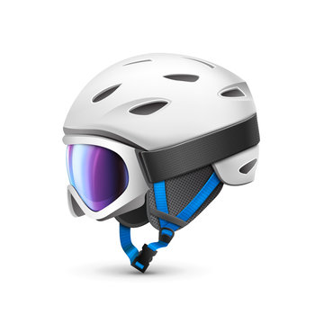 White Ski Helmet with Goggles