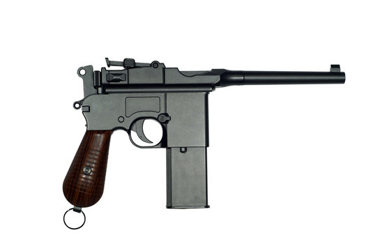 Vintage German semi-automatic pistol of World War I isolated