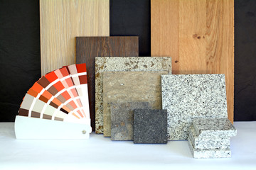 Muster Parkett, Naturstein, Fliesen, Holzdielen, Farben Farbkarte für Wohnung Innenausbau Arbeiten