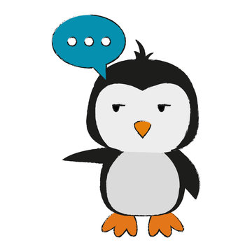 penguin side eye and chat bubble cute animal cartoon icon image vector illustration design