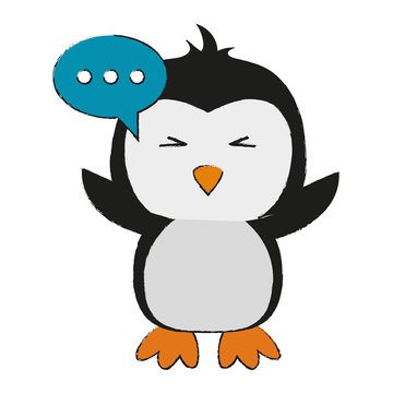 penguin side eye and chat bubble cute animal cartoon icon image vector illustration design
