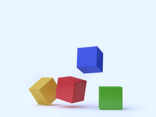 cube-square yellow red green blue floating white background 3d rendering