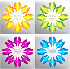 Abstract vector web banner set of 4. Abstract geometric stars in bright colors. Isolated on the light background. Each item contains space for own text.Vector illustration. Eps 10.