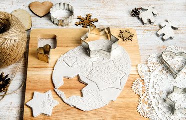 Making handmade decorations for Christmas tree. Winter holiday hobby 
