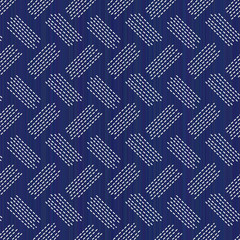 Weaving. Japanese sashiko motif. Seamless pattern. Abstract backdrop. Needlework texture. Traditional Japanese Embroidery Ornament. For decoration or printing on fabric. Pattern fills.