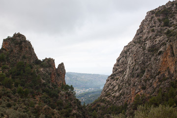 View of Biniaraix Ravine and Soller Valley surrounded by the Serra de Tramuntana mountains. Majorca, Spain