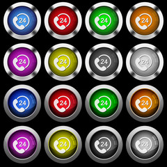 All day service white icons in round glossy buttons on black background