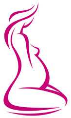 Stylized vector silhouette of a beautiful pregnant woman in profile